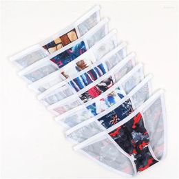 Underpants 8PCS Men Underwear Printing Briefs Lycra Shorts Print Cuecas Masculina Hombre Low Waist Breathable