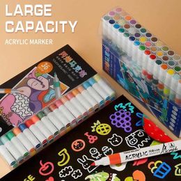 Watercolor Brush Pens Markers 12/48 Color 2mm Acrylic Marking Pen Waterproof DIY Paint Marking Set Childrens Color Ceramic Cup Fabric Festival Gift WX5.27