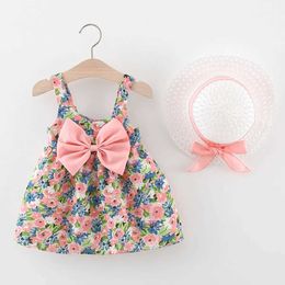 Girl's Dresses 2Pcs/Set Flowers Baby Girl Summer Fashion Toddler ldren Clothes Beach Smooth Dress Kids Costume + Hat 0 To 3 Y H240527 785M