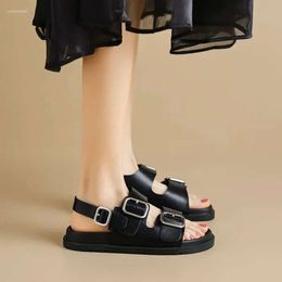 Summer Shoes Sandals Gladiator Women's Outerwear Ladies Casual Flats Stylish Metal Design Plat 1a0