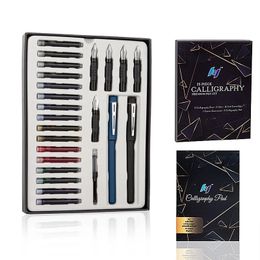 Calligraphy Fountain Pen 5Nibs 16 Ink Cartridges Book Art Gothic Flower Font English Writing Set Sketch Drawing Kit Christmas 240528