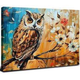 Owl Wall Art Abstract Animal Wall Art Canvas Colourful Owl Portrait Artwork Framed Contemporary Animal Wall Decor for Bedroom Living Room Office Decoration