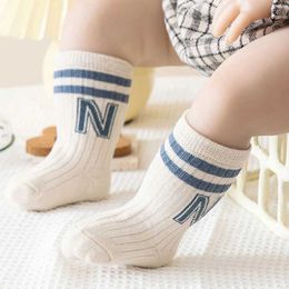 Kids Socks Baby Casual White Stitch Floor Tube Stockings Korean Kids Knit Soft Fashion Letter Knee High Long Socks for Infant Boys Girls d240528