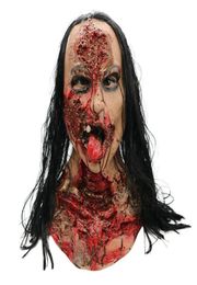 Party Masks Halloween Masks Horror Haunted House Decoration Bloody Long Hair Cover Scary Cosplay Doctor Nurse Dress Up Prop 2209152507330