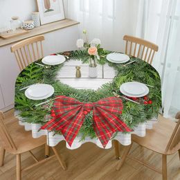 Table Cloth Christmas Pine Needle Wreath Wood Grain Round Tablecloth Waterproof Wedding Decor Cover Decorative