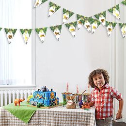 Jungle Safari Animal Pennant Banners Decor Paper Triangle Garlands Baby Shower Boys Wild One 1st Birthday Party Bunting Supplies