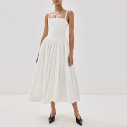 Womens Dress white cotton gathered waist slip midi dress