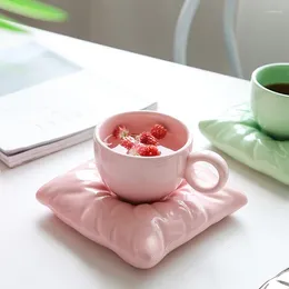 Mugs Creative Pillows Coffee Cups And Saucers Scandinavian Makaron Ceramics Afternoon Tea Flowers Set Gifts