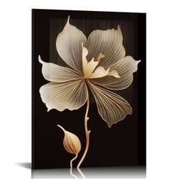 Abstract Wall Art Brown Flowers Canvas Pictures Contemporary Minimalism Abstract Flower Artwork for Bedroom Bathroom Living Room Wall Decor