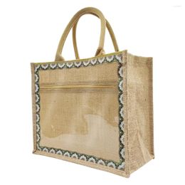 Storage Bags Linen Tote Reusable Grocery With Handle Waterproof Heavy Duty Canvas Bag For Grocery/School/Travel/Study/Gym