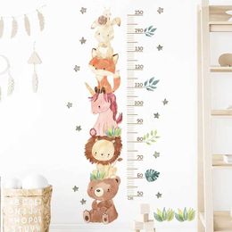 Wall Decor Watercolor Animals Bear Lion Fox Height Measurement Ruller Wall Stickers for Kids Room Baby Room Decoration Wall Decals Nursery d240528