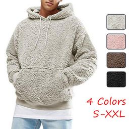 Winter Men Warm Faux Fur Teddy Bear Hoodie Hooded Sweatshirt Casual Solid Fleece Plush Autumn Pullover Tops7268924