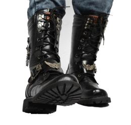 Fashion Motorcycle Cool Skull Combat Army Punk Goth Biker Boots Leather Men Shoes High Top Casual Boot 2011274221870