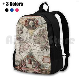 Backpack Vintage Maps Of The World. Geographic And Hydrographic Map Whole World Outdoor Hiking Waterproof Camping Travel