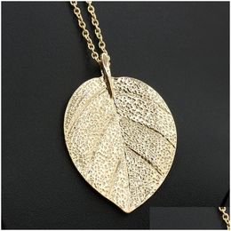 Pendant Necklaces European Vintage Punk Gold Leaf Leaves Necklace Chain Alloy Pendants For Women Jewelry Valentines Day Gift Drop Deli Dh4Bn