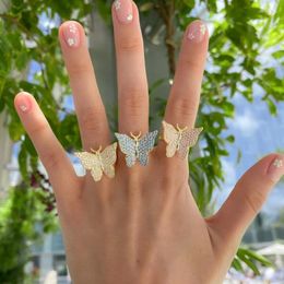 Cluster Rings 2024 Minimal Delicate Cute Lovely Butterfly Ring Gold Colour White Pink Blue Cubic Zirconia Animal CZ Finger Jewellery