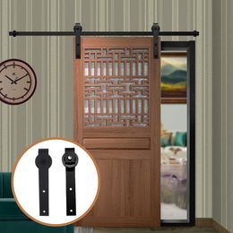 4-9.6FT Sliding Barn Door Hardware Track Kit Wood Door Hardware Black J-Shaped Top Mounted Hangers System