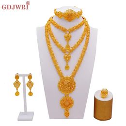 Arabic Dubai Jewelry Set for Women Earrings Ethiopian African Long Chain Gold Color Necklace Wedding Bridal Gift 240517