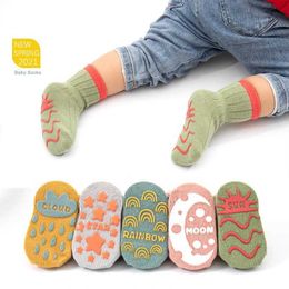 Kids Socks 3 Pairs/lot Childrens Socks Solid Striped Spring Boy Rubber Anti Slip Newborn Baby Floor Socks Cotton Infant Socks For Girls d240528