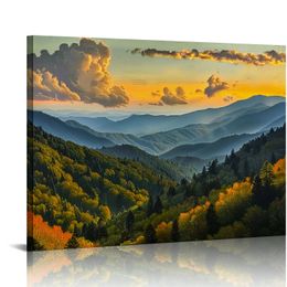 Forest Sunrise Wall Art Decor Great Smoky Mountains Photo Prints National Park Landscape Canvas Painting Artwork Framed for Bedroom Living Room