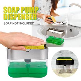 Liquid Soap Dispenser Portable Pump & Sponge Holder For Kitchen Dish Washing