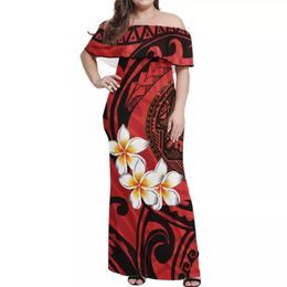 Abiti taglie forti hycool s-7xl abito rosso samoano stretto spalla stampa tribale da donna feste hawaii bodycon maxi wedding 277h