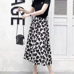 Skirts Casual Printed Loose Chiffon Skirt Summer All-match Women's Clothing Fashionable Office Lady High Waist A-Line Midi