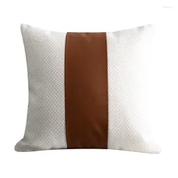 Pillow Cover PU Leather Plaid Minimalist Light Luxury Style Nordic Art Design Home Decoration Bedroom Sofa Accessories 45