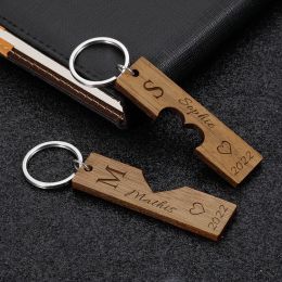 Wooden Keychain Personalised Name Engraved Keychains Customised Products Valentines Day Gifts for Boyfriend Couples Keyrings