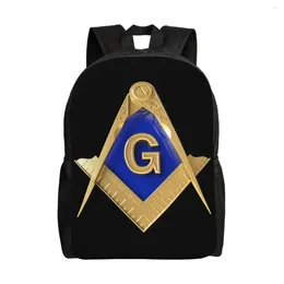 Backpack Freemason Gold Square Masonic Travel Women Men School Laptop Bookbag College Student Daypack Bags