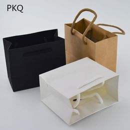 50pcs 3 sizes White Gift with handle Black Brown Kraft paper bag for packaging Small Pink Jewellery Party Present 210323 341R
