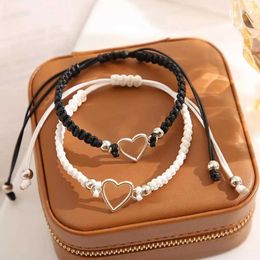 Charm Bracelets Love Heart Couple Bracelet for Unisex Women Men Hand Crafted Adjustable White Black Beads Butterfly Bracelets New Jewelry