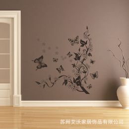 Black Flower Vine Butterfly Vinyl Wall Stickers Home Decor Rooms Living Sofa Wallpaper Design Wall Art Decals House Decoration