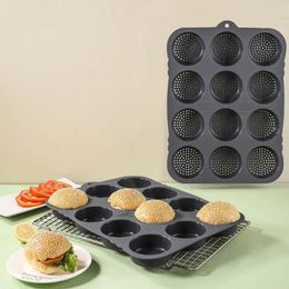 Baking Moulds Homemade Burger Patty Mold Non-stick Silicone Hamburger Bun Pan With Mesh Air For Kitchen