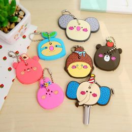 Party Favour 5Pcs Novelty Kawaii Cute Cartoon Animal Silicone Car Key Caps Covers Holder Keychain Case Shell Kids Guest Gifts