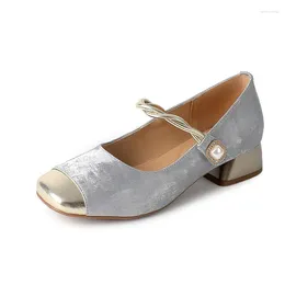 Dress Shoes GKTINOO Genuine Leather Low Heels Mary Janes Ladies Elegant Mixed Colors Women Pumps Spring Office Party Wedding