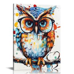 Funny Owl Canvas Wall Art Colorful Animal Painting Prints for Modern Room Bedroom Decoration