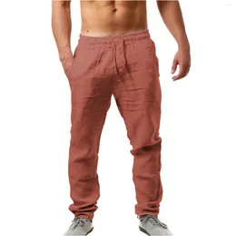 Men's Pants Cotton Linen Fashion Casual Drawstring Solid Breathable Slim Straight Mens Tactical Trousers