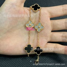 Original 1to1 Van C-A clover Four leaf five flower bracelet thick plated 18kV gold diamond full black agate natural Fritillaria hand Jewelry live broadcast XG2R