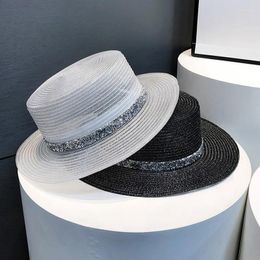 Wide Brim Hats Women's Hat French Retro Flat Top Summer Socialite Style Breathable Panama Beach Chapeau Femme Sun Shading