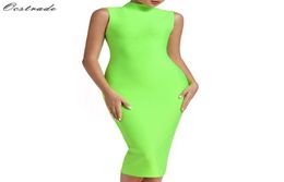 Ocstade rayon vestidos bandagem sexy chegada de verão feminino de pescoço alto vestido de bandagem verde midi bodycon Party Dress Y2004185799898