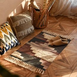 Carpets Rug Cotton And Linen Tassel Woven Floor Mat Bedside Mats For Bedrooms Minimalist Modern Carpet Mechanical Wash