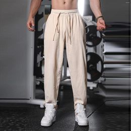Men's Pants Casual Linen Elastic Waist Drawstring Summer Long Fit Beach Rope Breathable Tie-Foot Trousers