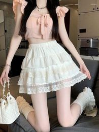 Skirts Summer Kawaii Lolita Mini Women Y2k Japanese High Waist Lace Ruffle Cake Skirt A-line Sweet Black Gothic White