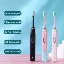 Toothbrush Adults Teeth Whitening Deep Clean With Replacement Brush Heads Ultrasonic Electric Toothbrush Rechargeable Waterproof IPX7 Q240528