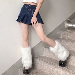 Furry Leg Warmers Y2K Goth White Faux Fur Leg Warmers Gyaru Boot Covers Lady Lolita Jk Knee-high Hipster Warm Socks Slouch