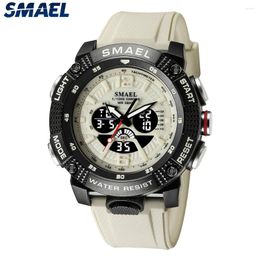 Wristwatches SMAEL Male Clock Digital LED Display Quartz Analogue Stopwatch Fashion Green Orange 8058 Men Sport Watch