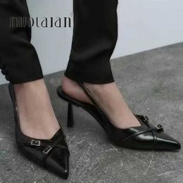 Dress Shoes Black Leather Woman Pumps Slingbacks Pointed Toe High Heels Stiletto Sexy dress Women Plus Size 42 H240527