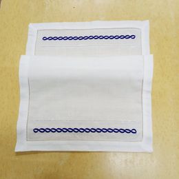 Set of 12 Handkerchiefs Table Cloths 14"X20"White Hemstitched Linen Placemats With Embroidered Rope For Elegant Lunch Or Dinner