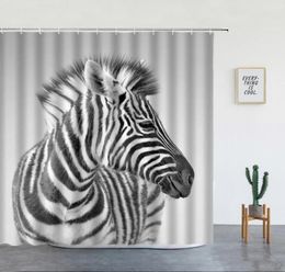 Shower Curtains African Zebra Black White Striped Wild Animal Grey Backdrop Decor Polyester Fabric Bathroom Curtain With Hooks4582862